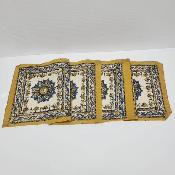 Vintage Turkish Yellow Mandala Flower Fabric Panel Set 4 Connected Turkey Made - Picture 1 of 10